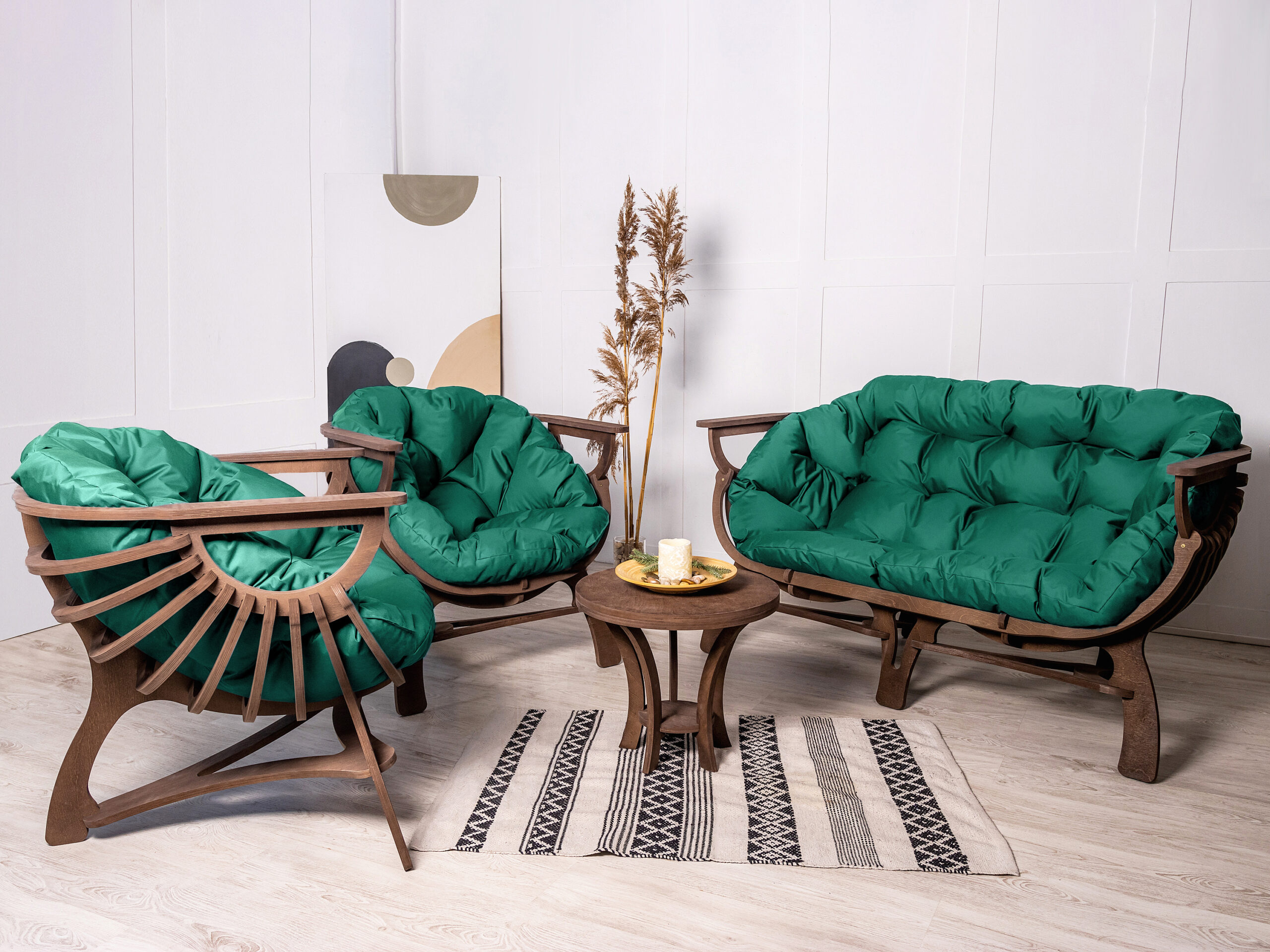 Комплект мебели два кресла, диван и столик не промокаемый зеленый main