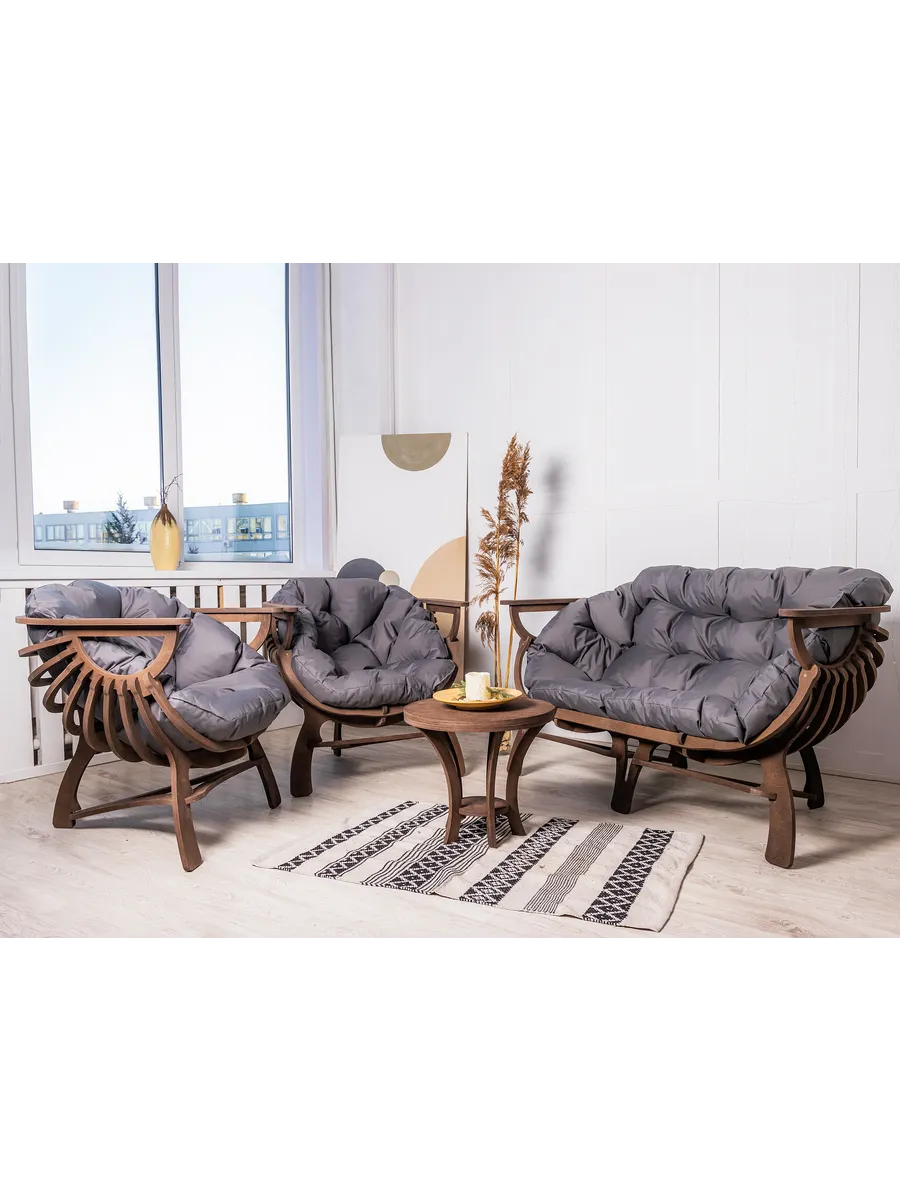 Комплект мебели два кресла, диван и столик не промокаемый серый main